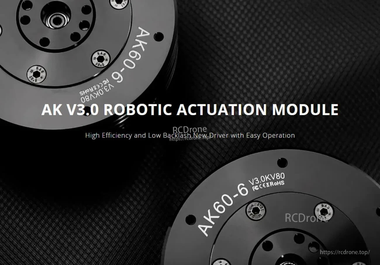 CubeMars AK60-6 V3.0 KV80 robotic actuation module close-up, front housing marked “AK60-6 V3.0KV80”
