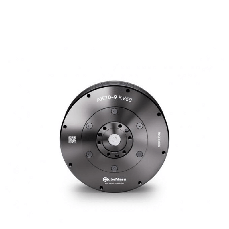 CubeMars AK70-9 KV60 integrated motor module with 9:1 gearbox, front face and mounting holes