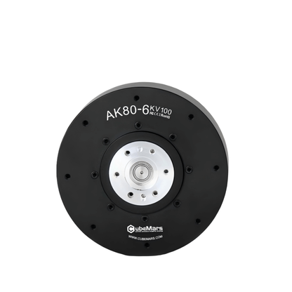 CubeMars AK80-6 KV100 motor module front view with output shaft and mounting bolt pattern