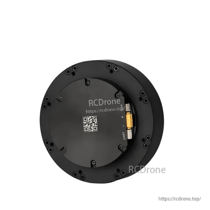 Rear angled view of AK80-6 motor module showing recessed connector area and CAN/UART port opening