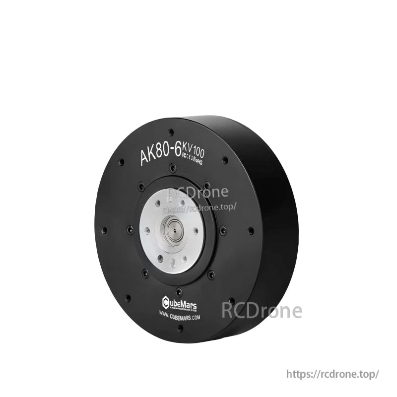 CubeMars AK80-6 KV100 motor module angled view showing housing thickness and front shaft plate