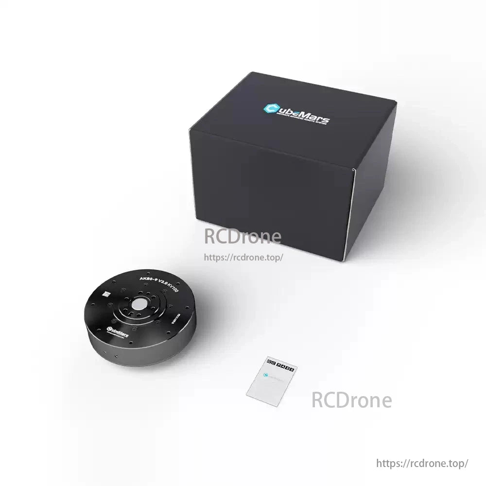 CubeMars AK80-9 V3.0 KV100 robotic actuator: 22Nm torque, 9:1 reduction, servo/MIT mode, 48V, 390RPM. Includes box and card.