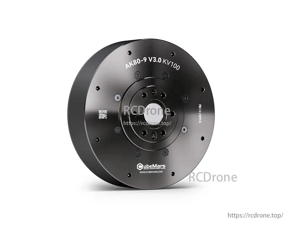 CubeMars AK80-9 V3.0 KV100 robotic actuator delivers 22Nm torque, 9:1 reduction, servo/MIT mode, 48V, 390RPM speed.