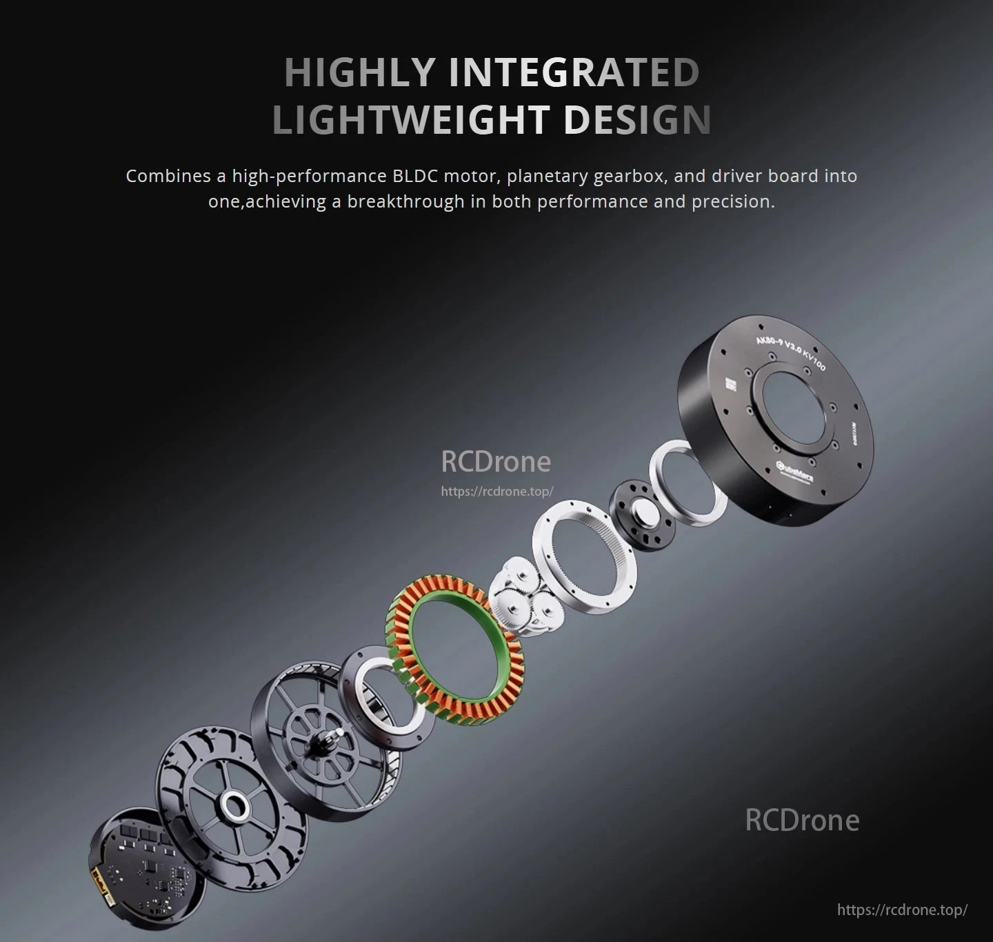 CubeMars AK80 Robotic Actuator, Lightweight design integrates BLDC motor, gearbox, and driver for improved performance and precision.