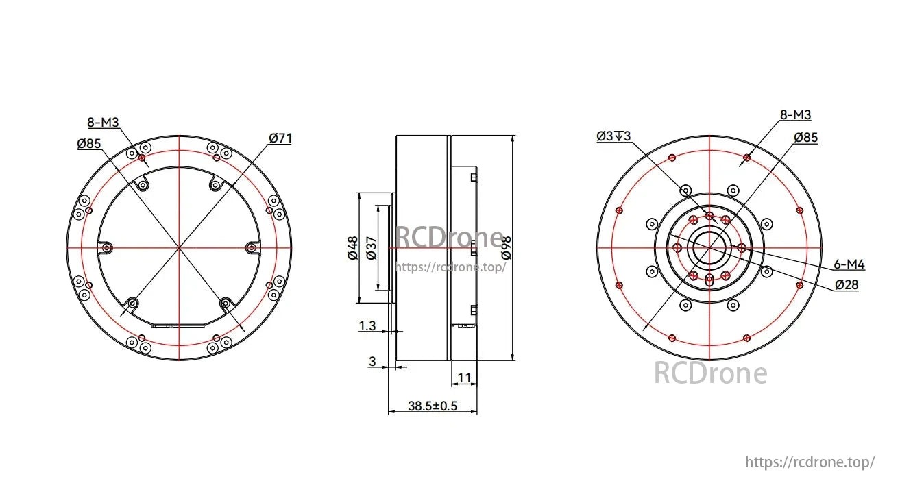 CubeMars AK80 Robotic Actuator, The AK80-9 V3.0 has high efficiency, low noise, and robust performance with a rated speed of 390RPM, KV value of 100, and maximum torque density of 44.9 Nm/kg.