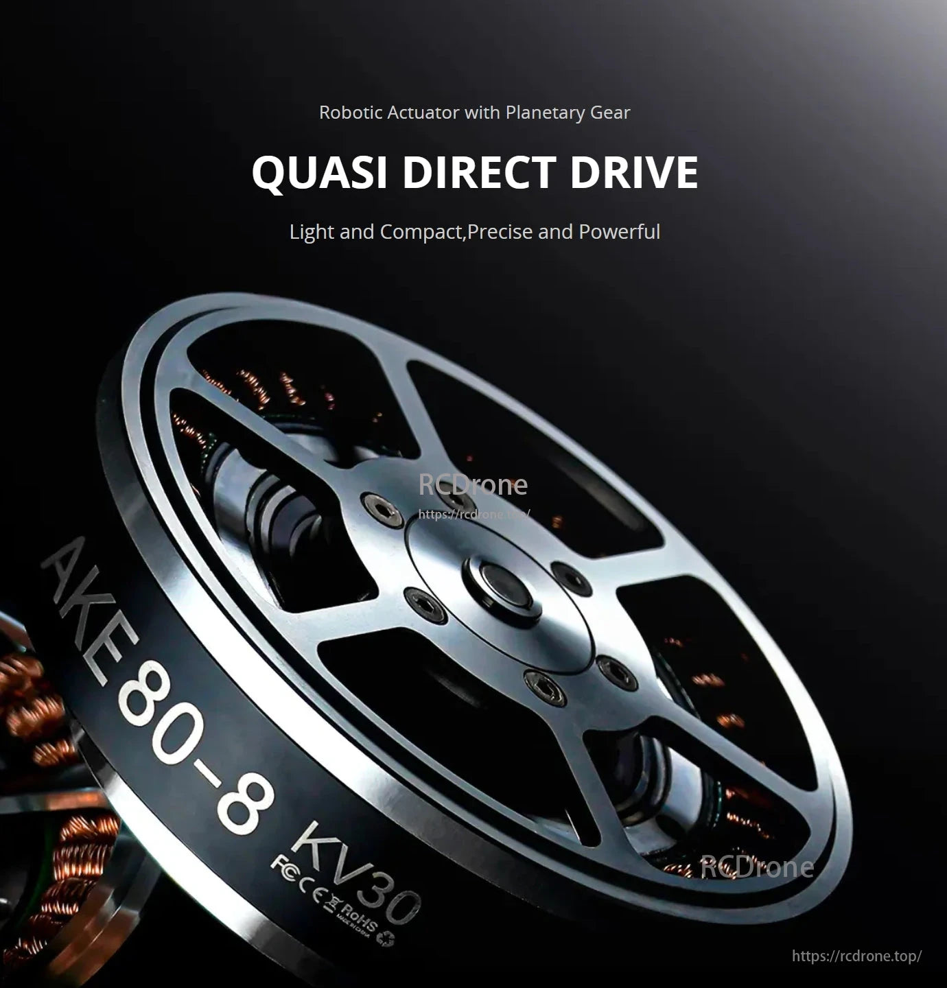 CubeMars AKE80-8 robotic actuator features quasi direct drive, offering lightweight, compact design with precision and power.