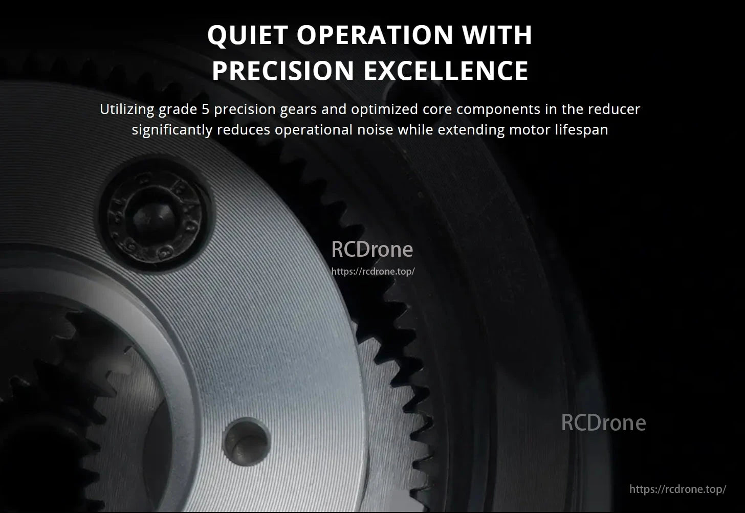 The CubeMars AKE90 RV Actuator features quiet, precise grade 5 gears that reduce noise and extend lifespan.