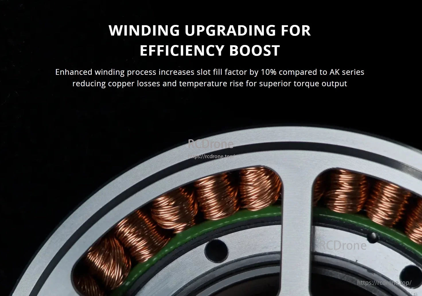 CubeMars AKE90 RV Actuator, Winding upgrading boosts efficiency by 10%, reducing losses for superior torque output.