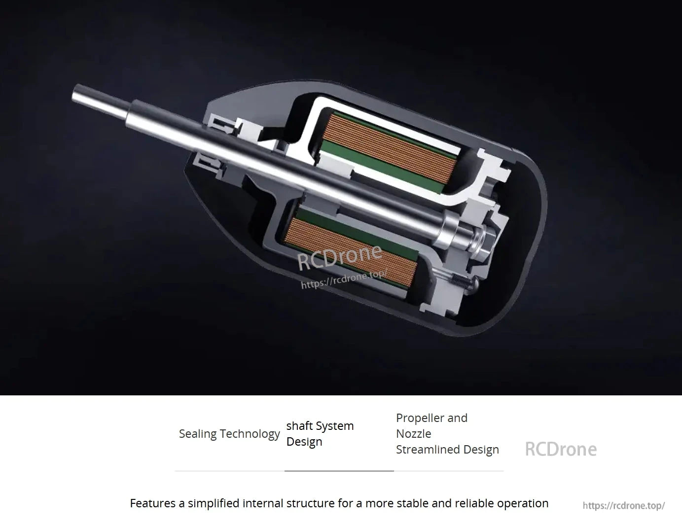 CubeMars DW20 Underwater Thruster, CubeMars DW20 Thruster: Improved sealing, shaft design, and streamlined propeller enhance stability.