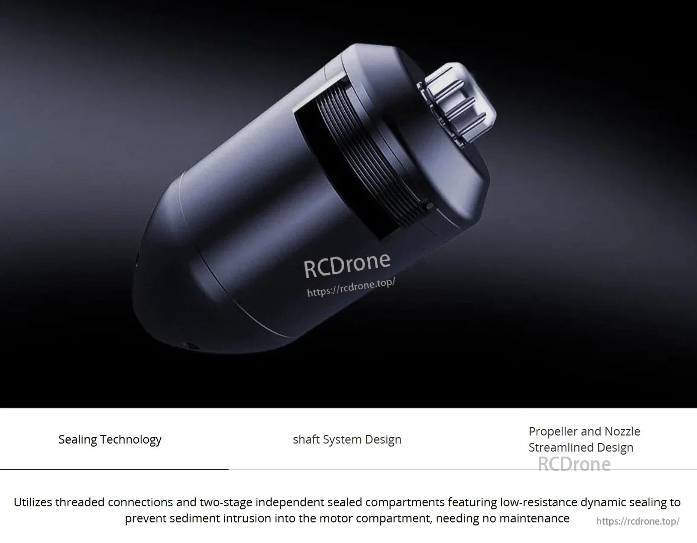 CubeMars DW25 Underwater Thruster features sealing technology, shaft design, and streamlined propeller/nozzle for reliable, low-maintenance operation.