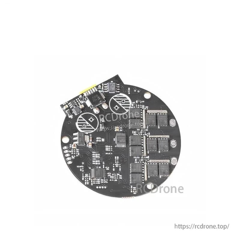 Driver board underside view showing MOSFET array and solder pads on round PCB