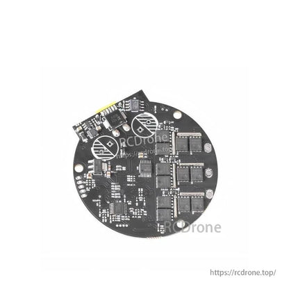 Driver board underside view showing MOSFET array and solder pads on round PCB