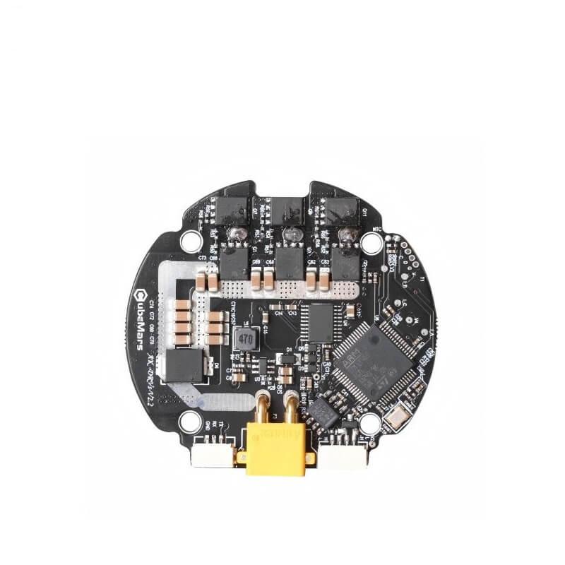 CubeMars driver board V2.2 rear side with yellow power connector and two white sockets