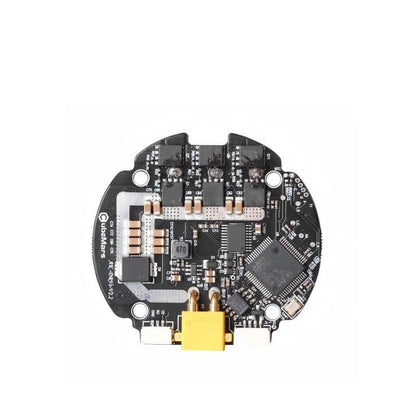 CubeMars driver board V2.2 rear side with yellow power connector and two white sockets