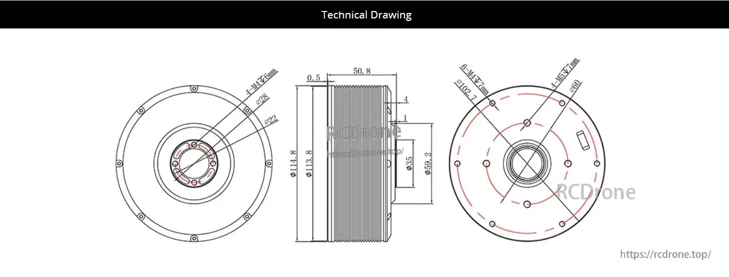 CubeMars G100 KV10 Gimbal Motor, Motor specifications for gimbal, radar, and autonomous driving applications with parameters such as voltage, speed, torque, and insulation class.