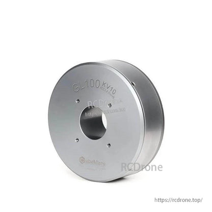 Angled side view of GL100 motor housing with hollow center bore and countersunk mounting holes
