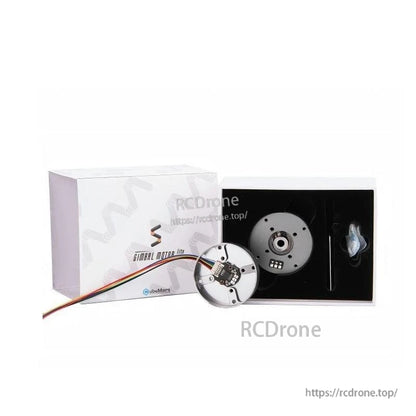 Product packaging with motor, internal electronics cover, cable lead, and foam insert in box
