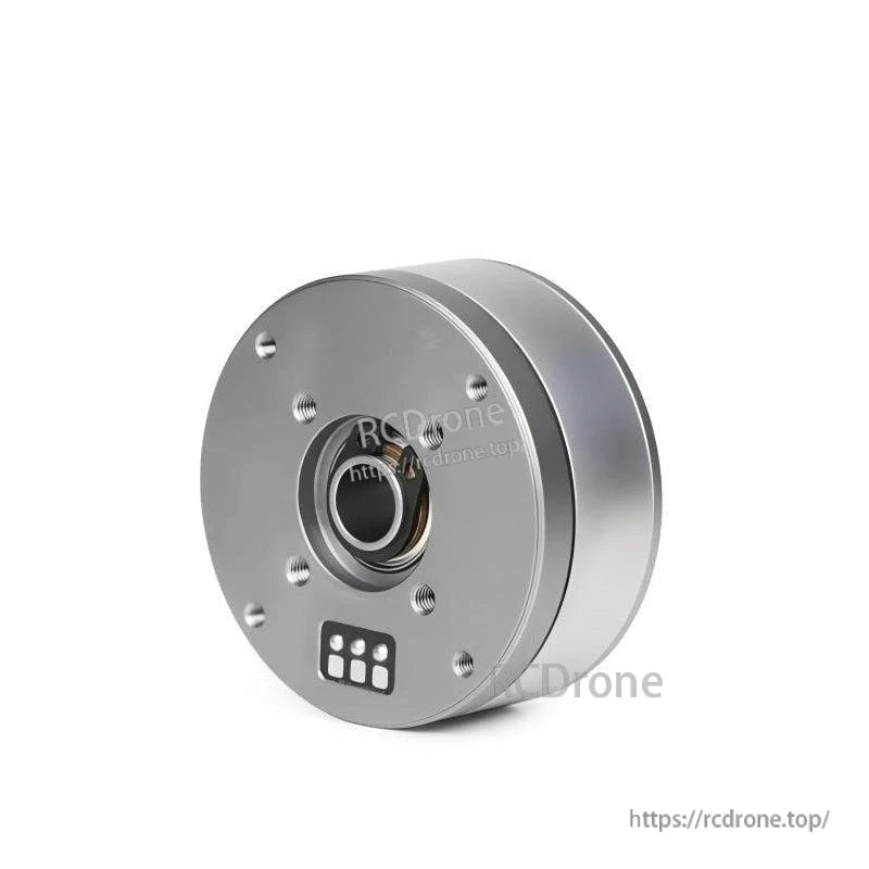 Rear view of motor with hollow shaft bearing opening and small connector pad on back plate