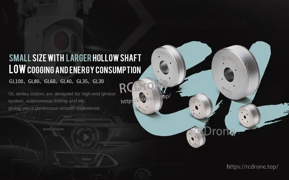 CubeMars GL40 KV70 Brushless Gimbal Motor, Compact motors with hollow shafts, low cogging, and energy use. GL series for gimbals, autonomous driving. Models: GL100 to GL30.