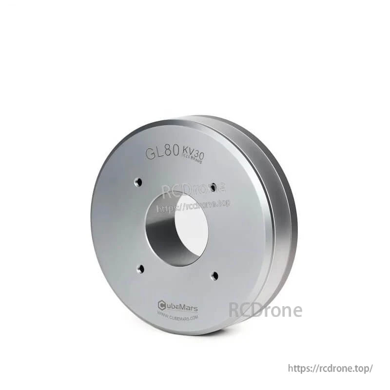 CubeMars GL80 KV30 hollow shaft motor angled front view with central bore and four mounting holes