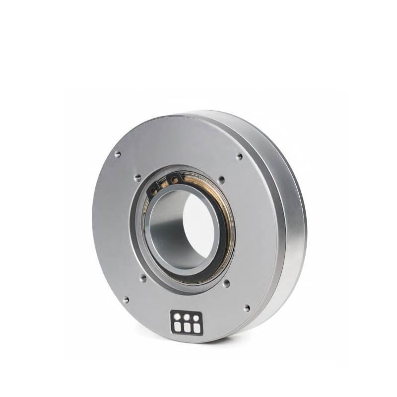 Angled rear view of GL80 hollow shaft motor showing inner ring, bearing area, and rear mounting screws