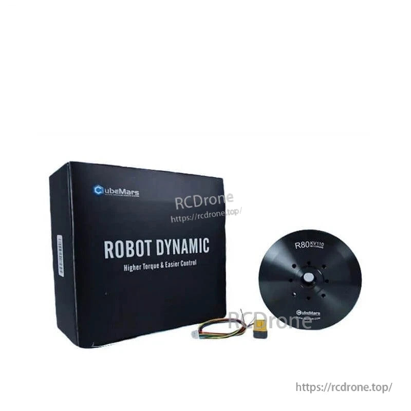 Robot Dynamic retail box with motor and wiring harness; motor face marked R80 KV110