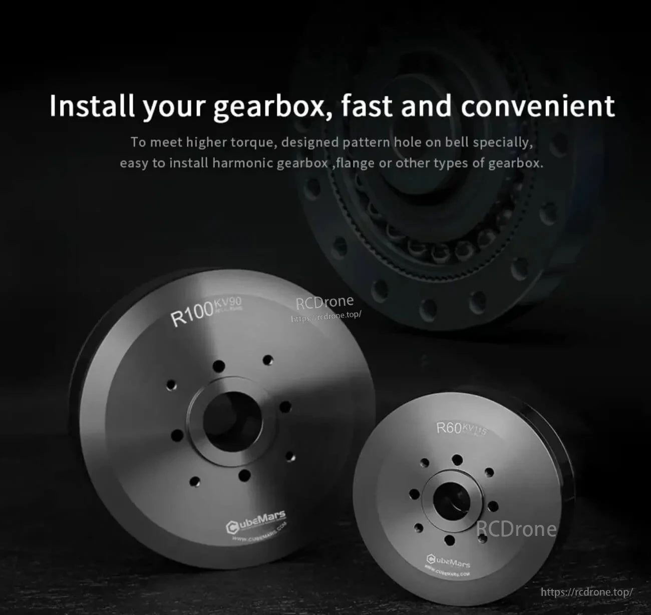 R60 motor faceplate with patterned mounting holes intended for attaching harmonic gearbox, flange, or other gearboxes
