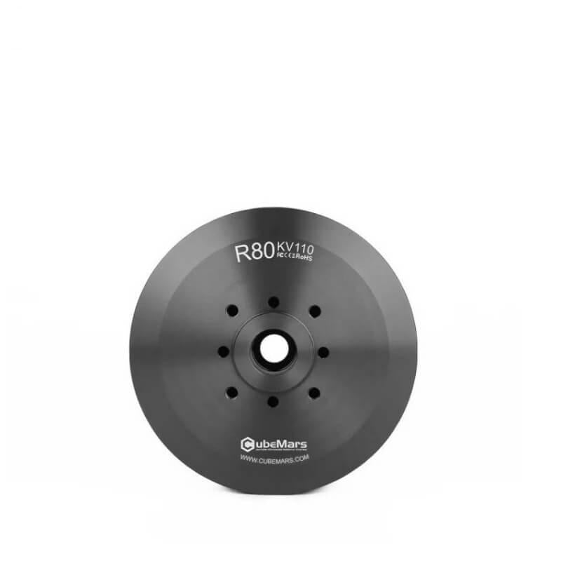 CubeMars R80 KV110 motor front face with center bore and mounting holes, black housing