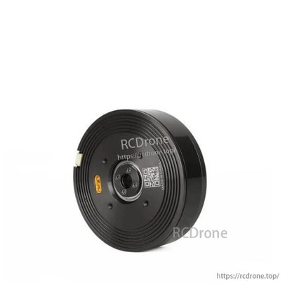 Rear view of R80 KV110 motor with QR code label, Hall/encoder port, and circular mounting plate