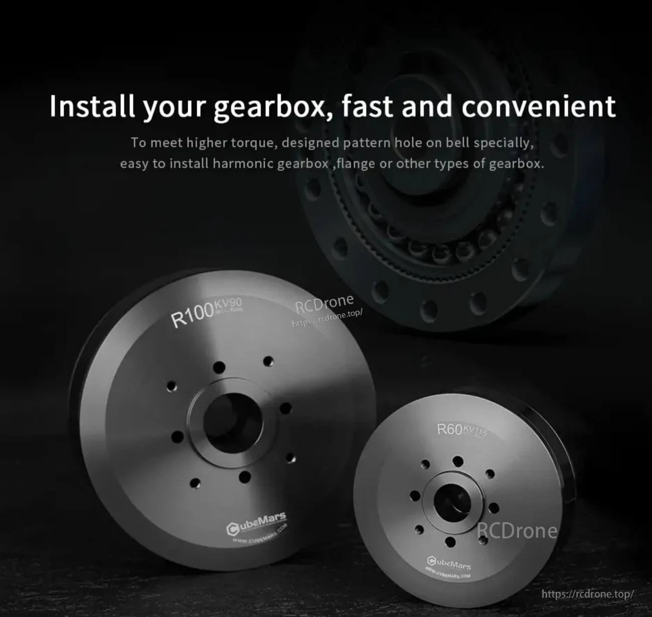 Pattern hole design on motor bell for fast gearbox installation, compatible with harmonic gearboxes and flanges