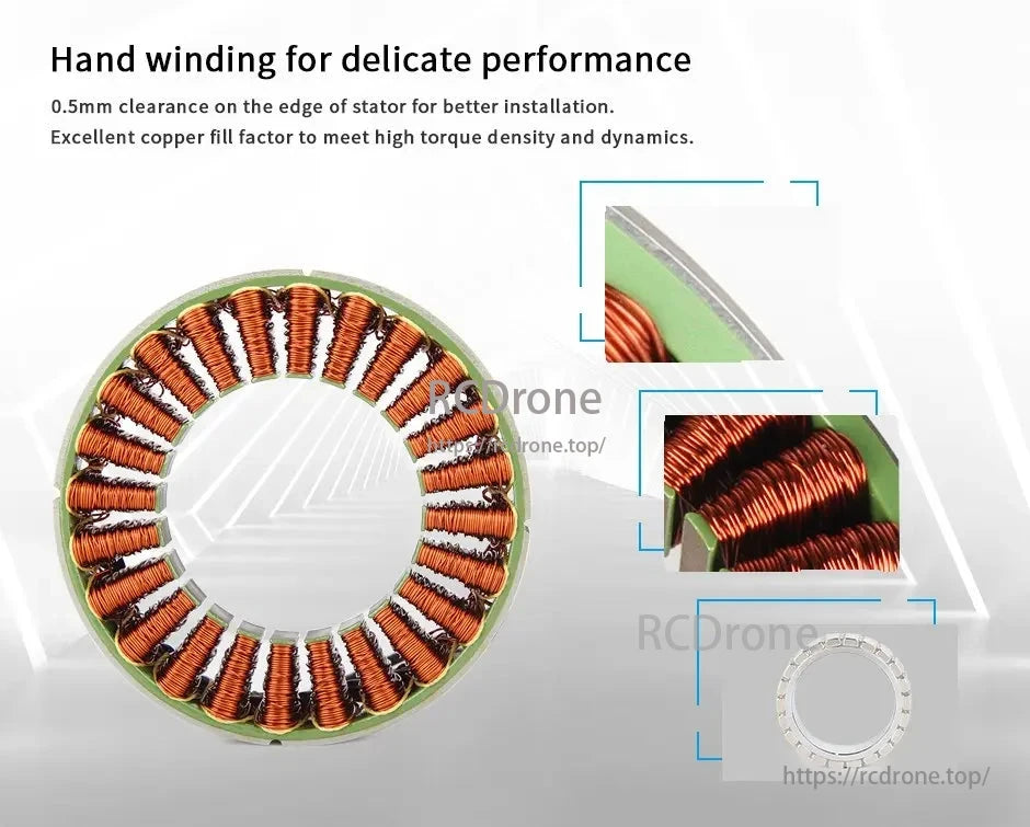 CubeMars RI100 Torque Motor, Hand-wound stator with 0.5mm clearance for optimal performance.