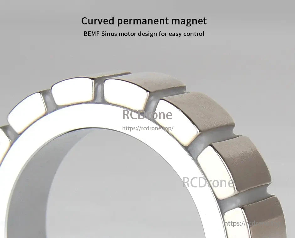 CubeMars RI50 Motor, Curved permanent magnet for BEMF Sinus motor design ensures easy control.