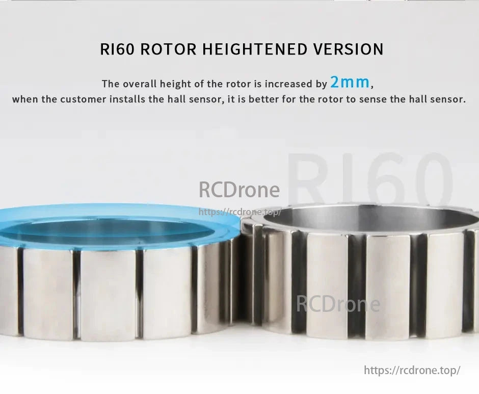 CubeMars RI60 Motor, RI60 Rotor Heightened Version: 2mm taller for improved hall sensor sensing.