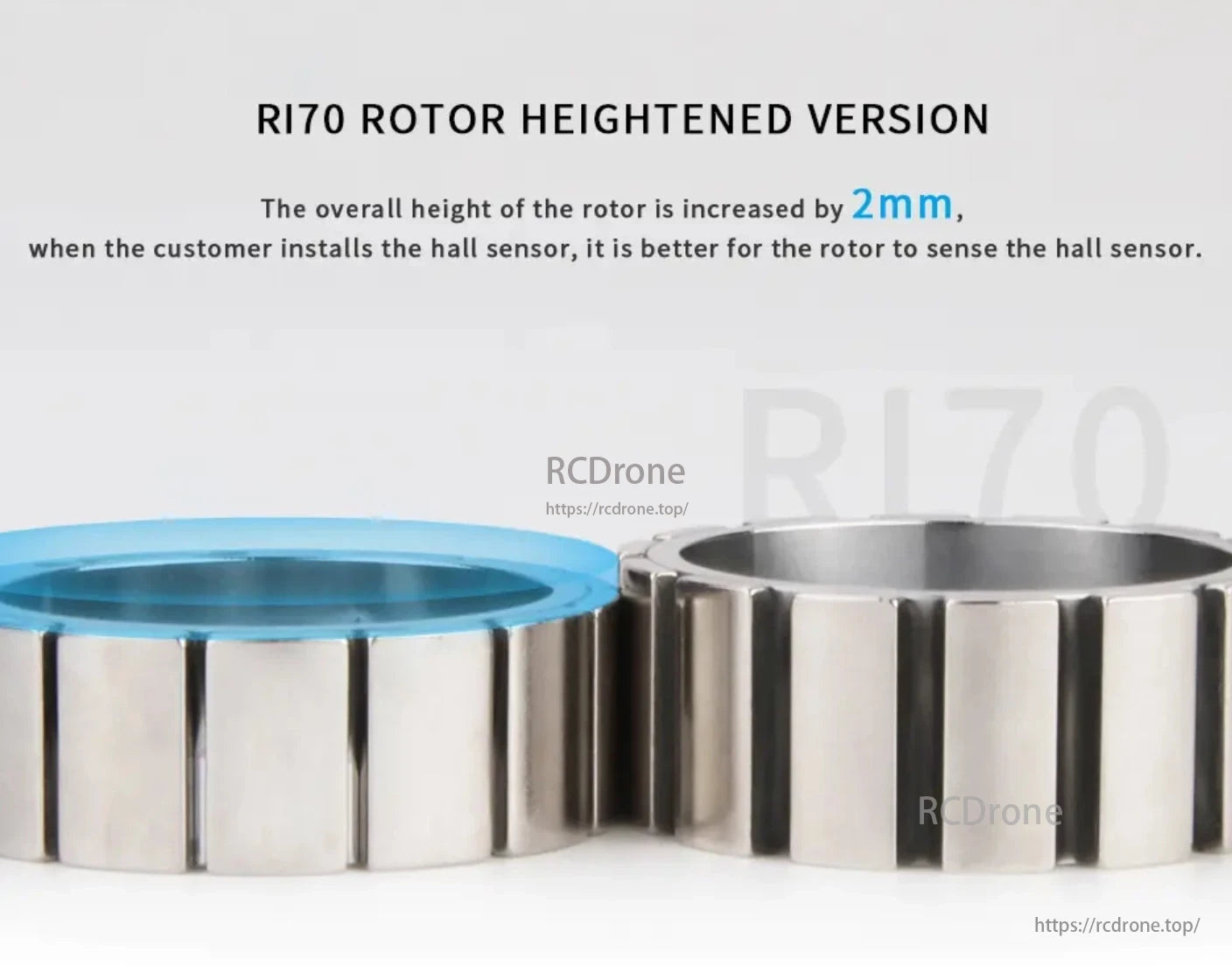 CubeMars RI70 Motor, RI70 Rotor Heightened Version: 2mm taller for better hall sensor performance.