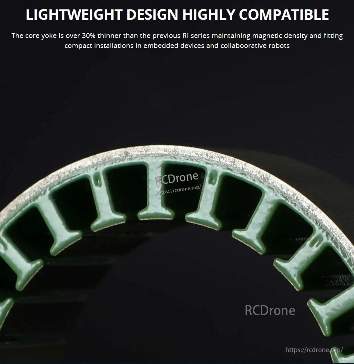 CubeMars RI75 Motor, Lightweight, highly compatible design with a 30% thinner core yoke, ideal for compact embedded devices and collaborative robots.