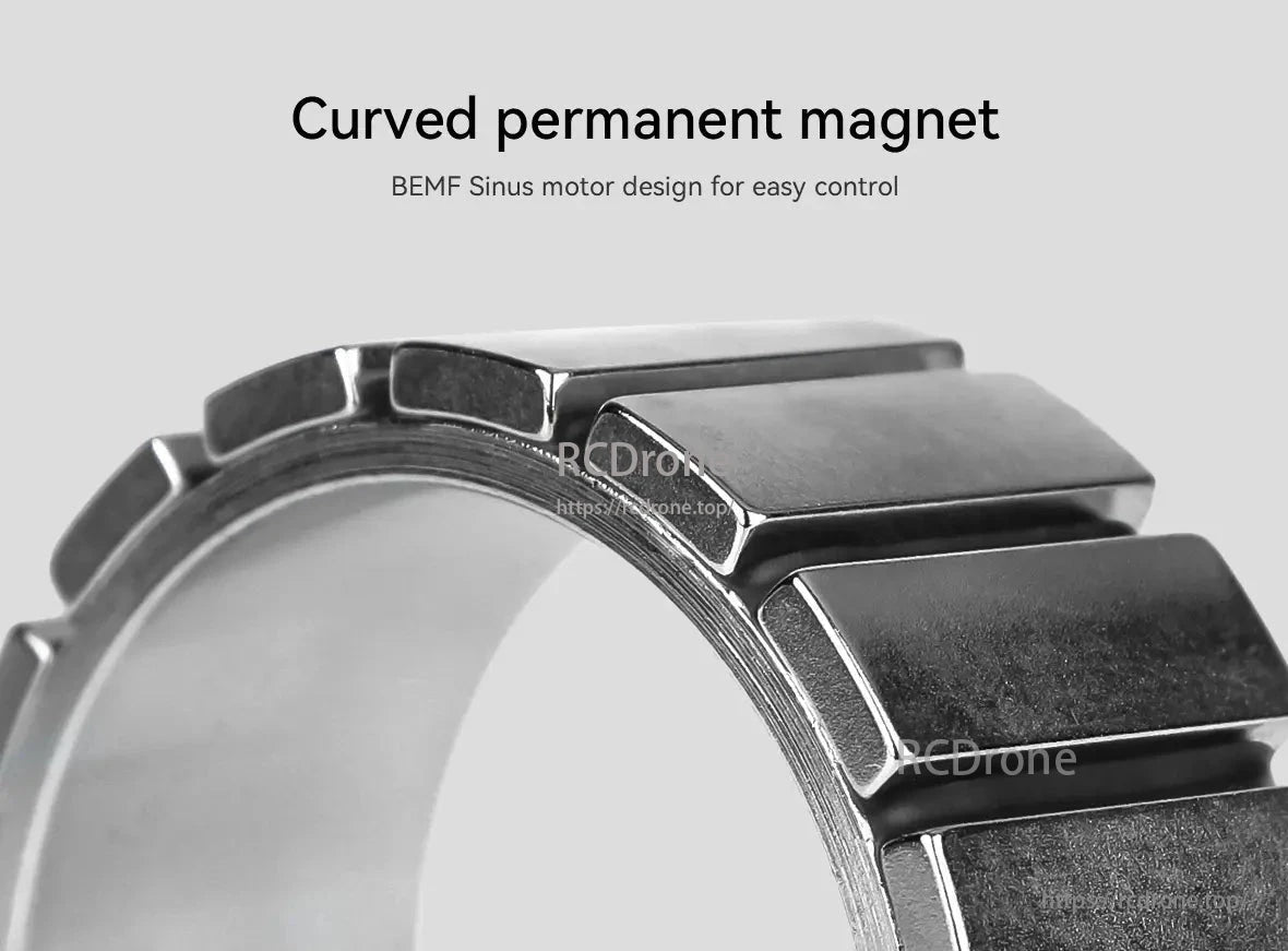 CubeMars RI80 Torque Motor, Curved permanent magnet design for BEMF Sinus motor, ensuring easy control.