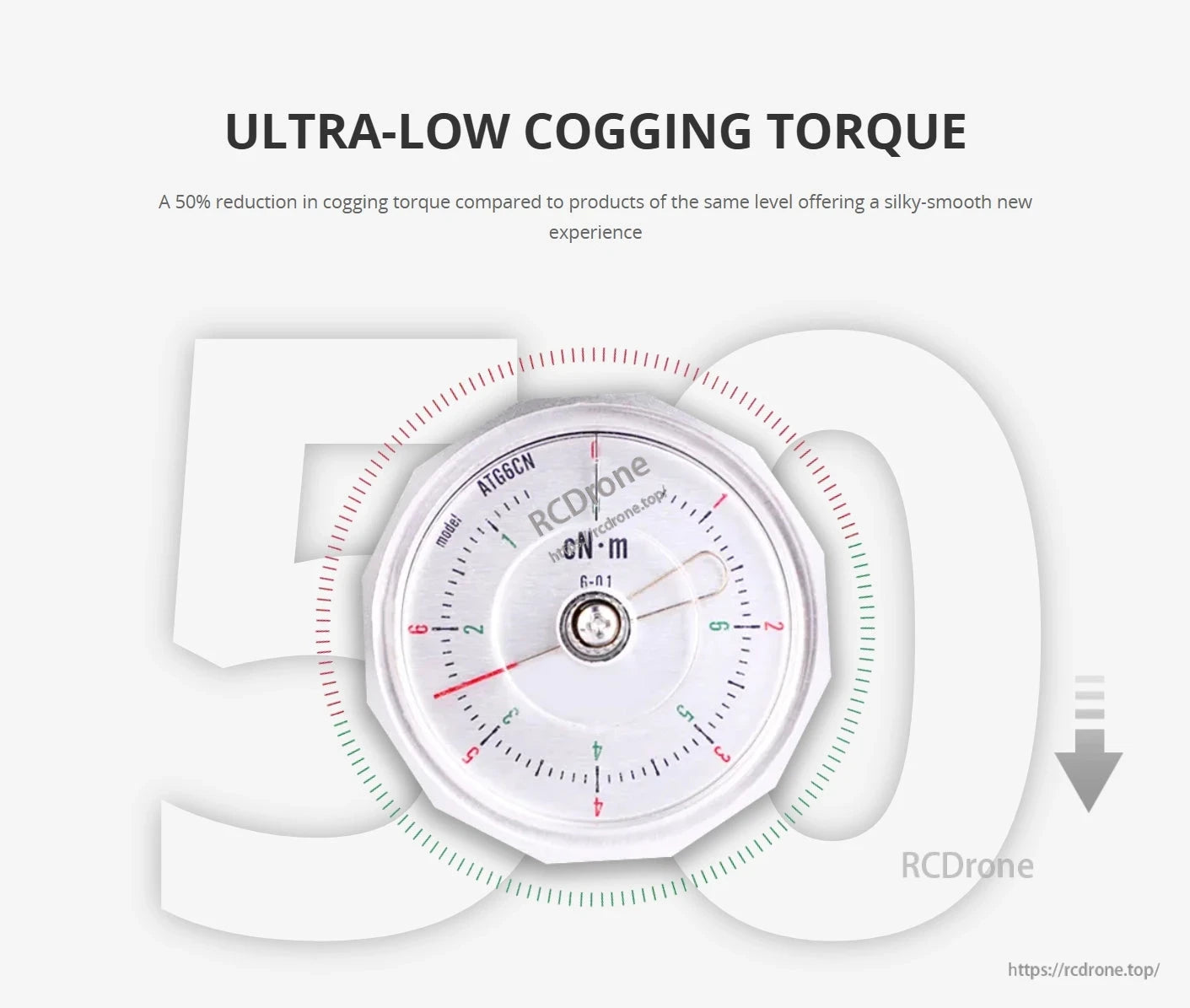 CubeMars RO100 Motor, Ultra-low cogging torque with 50% reduction for smooth operation. Torque measured in cN·m.