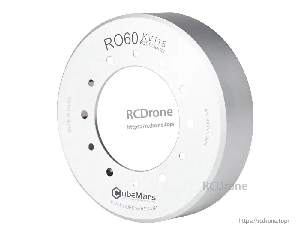 The CubeMars RO60 KV115 is a 48V frameless outrunner torque motor delivering 0.8Nm, featuring hall and temperature sensors, ideal for cobot arms and robotics applications.