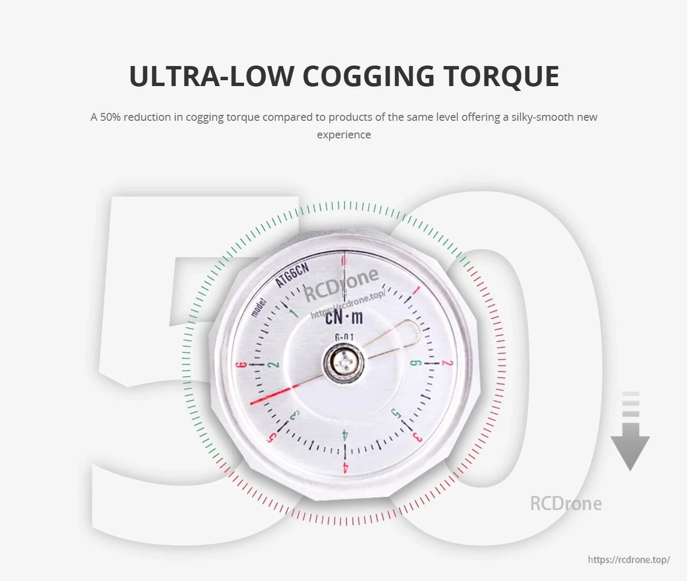 CubeMars RO80 Motor, Ultra-low cogging torque with 50% reduction for smooth operation. AT6GCN model, measured in cN·m.
