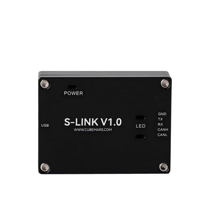 CubeMars S-LINK V1.0 Communication Module top view with POWER, LED, USB and GND TX RX CANH CANL labels