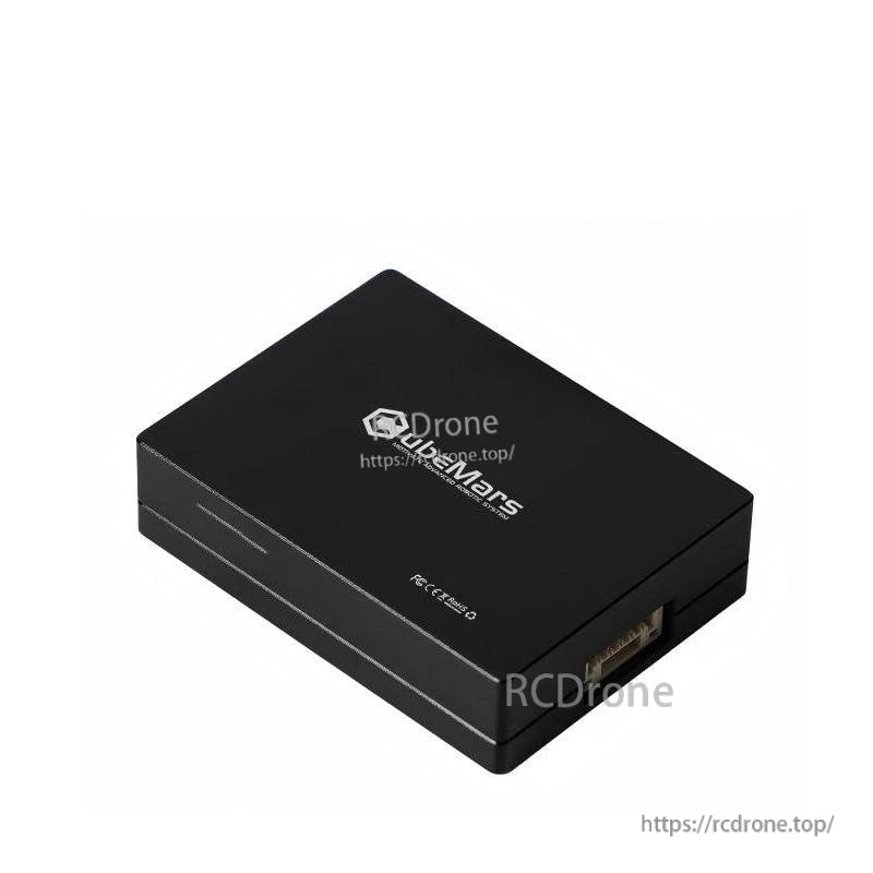 Angled view of CubeMars S-LINK V1.0 black aluminum enclosure showing case profile and logo
