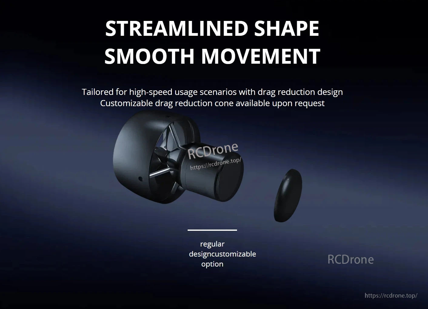 CubeMars SW7 Underwater Thruster, Streamlined, high-speed drone with drag-reduction design and customizable options.