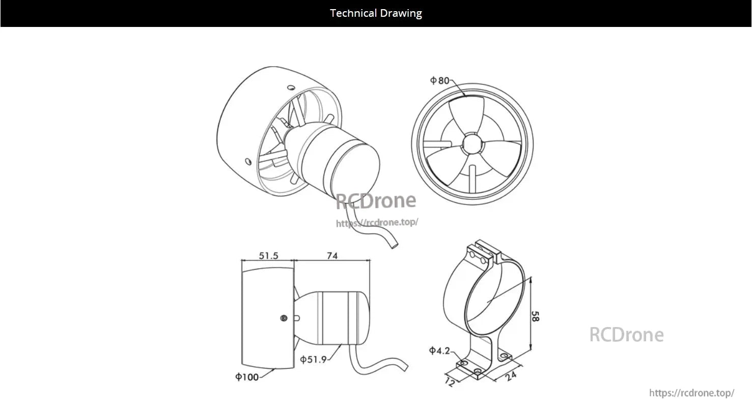 CubeMars SW7 Underwater Thruster, Operating at 36V with 360W rated power, it generates ≥7kgf bollard thrust and supports operations up to 30 meters deep.