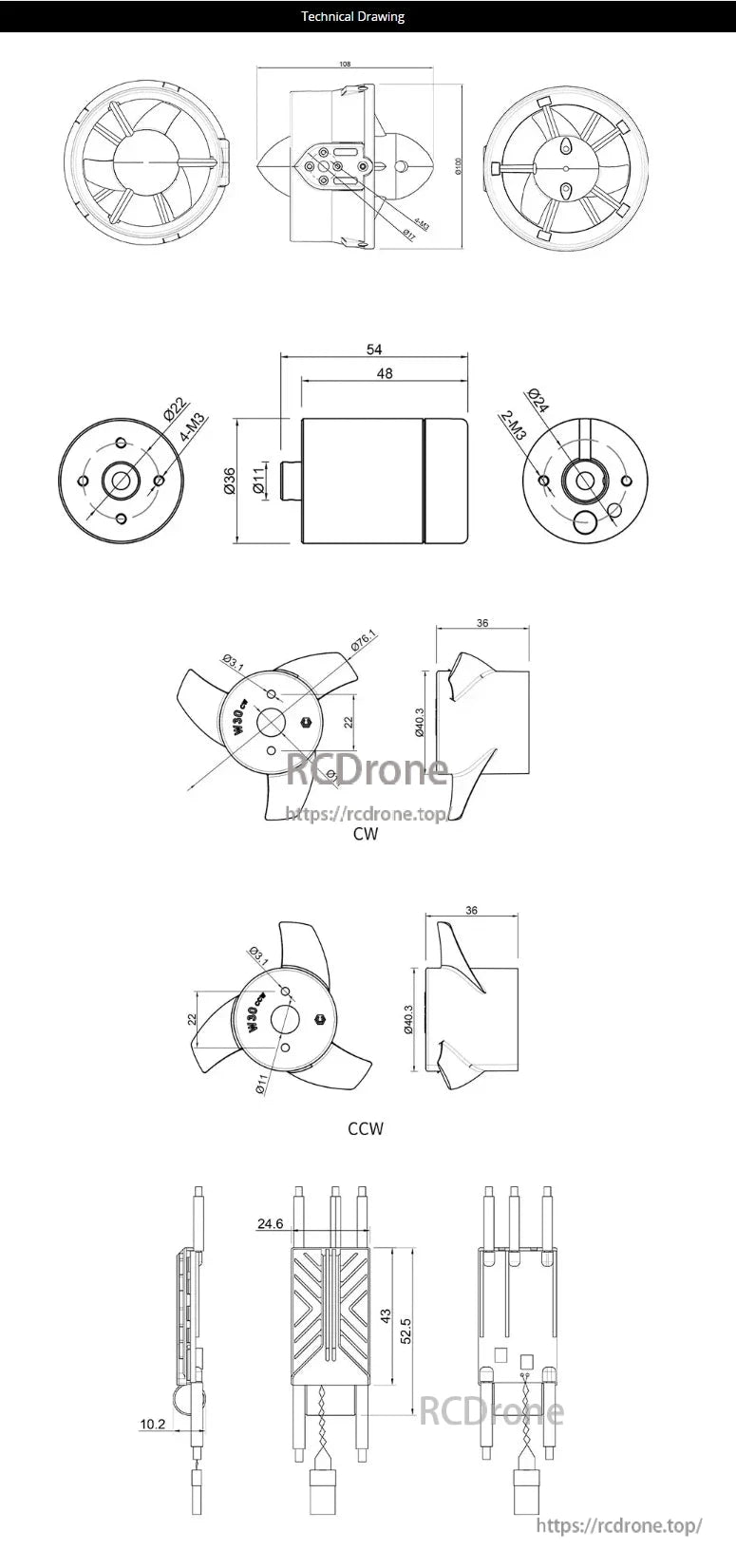 CubeMars W30 Underwater Thruster, Built to withstand corrosive seawater environments, it features a maximum forward thrust.