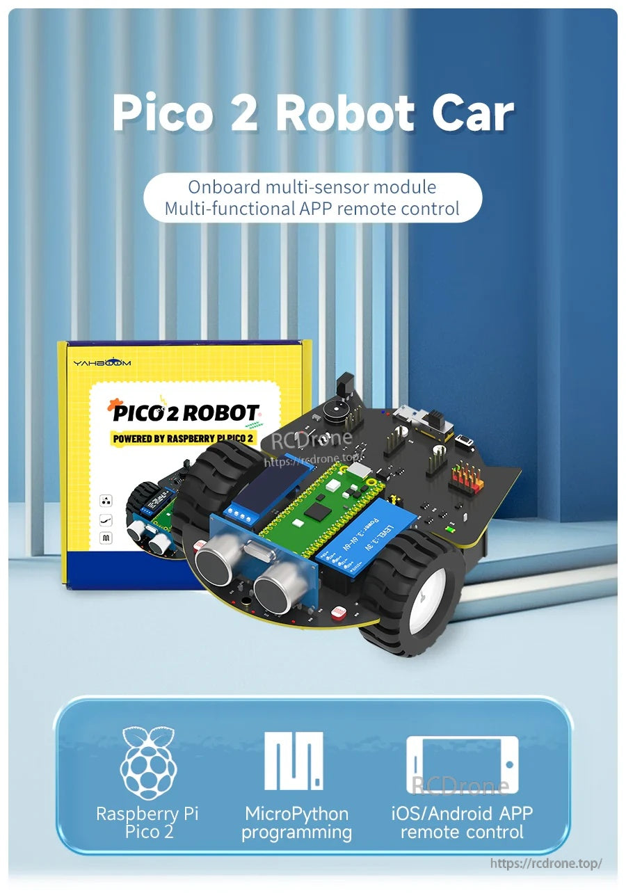 Yahboom Pico 2 Robot car kit with onboard multi-sensor module and Pico 2 controller support