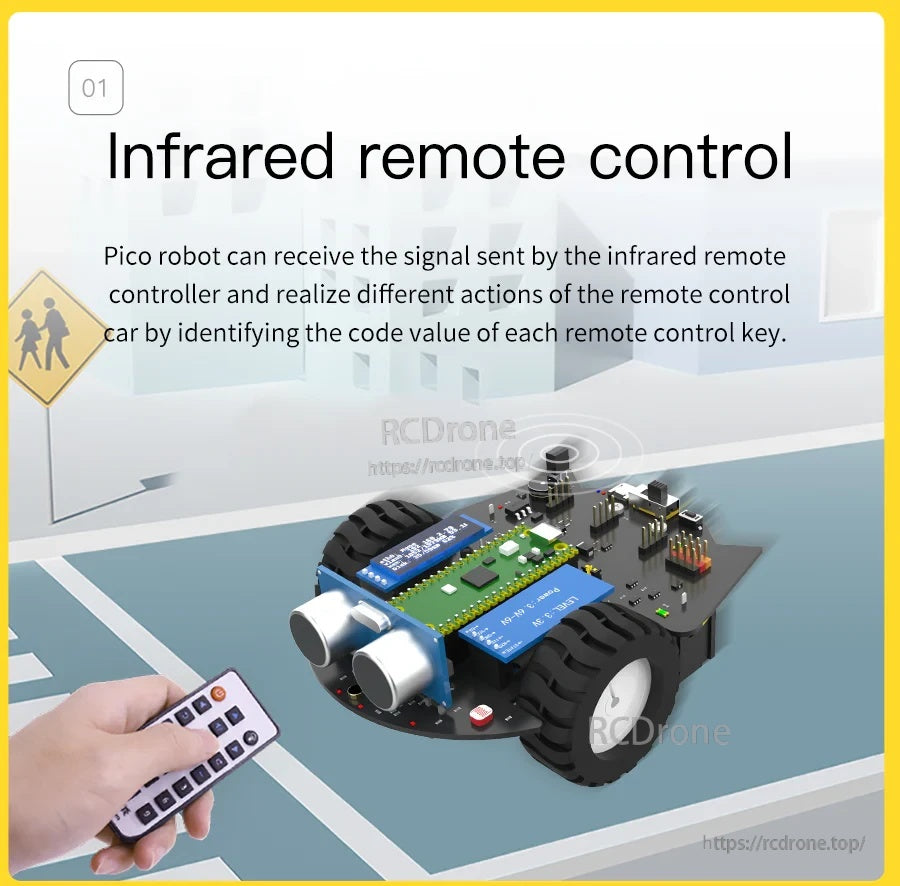 Infrared remote control example for commanding the robot car with an IR receiver on the main board