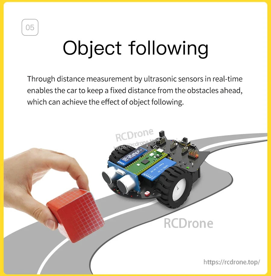 Object following behavior using ultrasonic distance measurement to maintain space behind a moving target