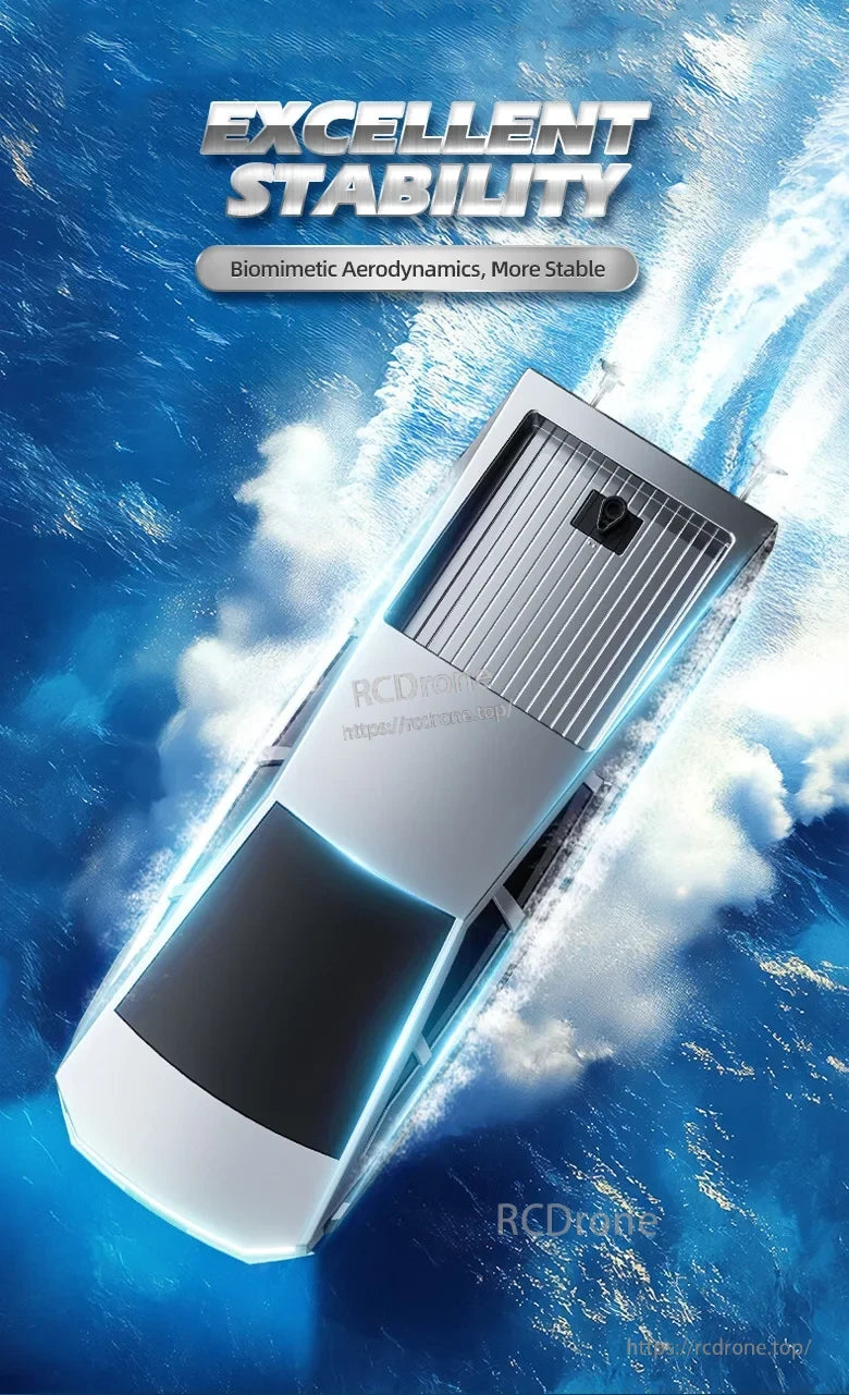 Cyberpunk 2.4GHz High‑Speed RC Boat, This remote control speedboat features futuristic design, strong thrust, and long playtime on a rechargeable lithium battery.