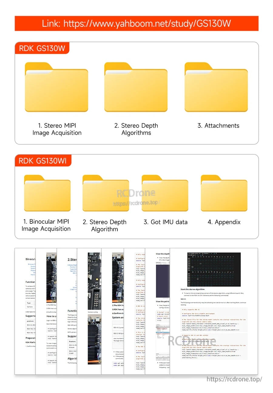 Download/resource folders for GS130W and GS130WI software packages and documents