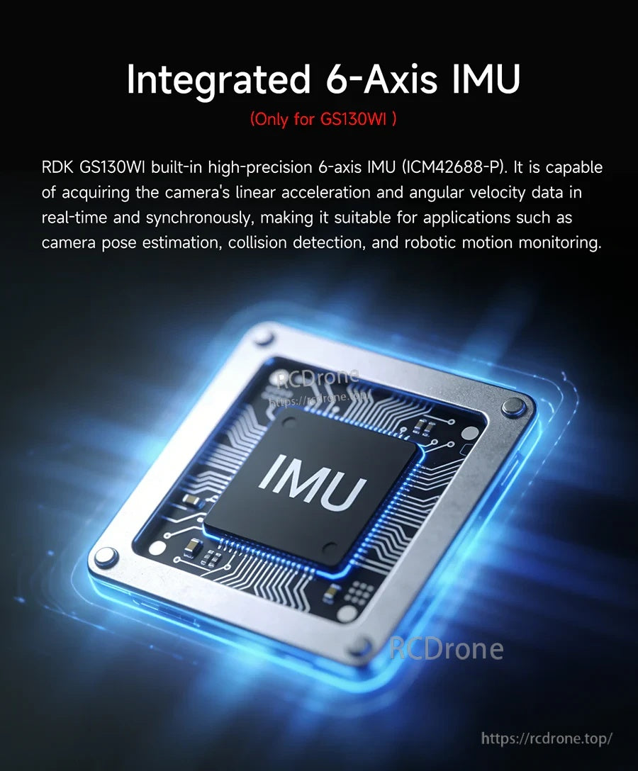 Integrated 6-axis IMU highlight for GS130WI (ICM-42688-P) for synchronized motion data